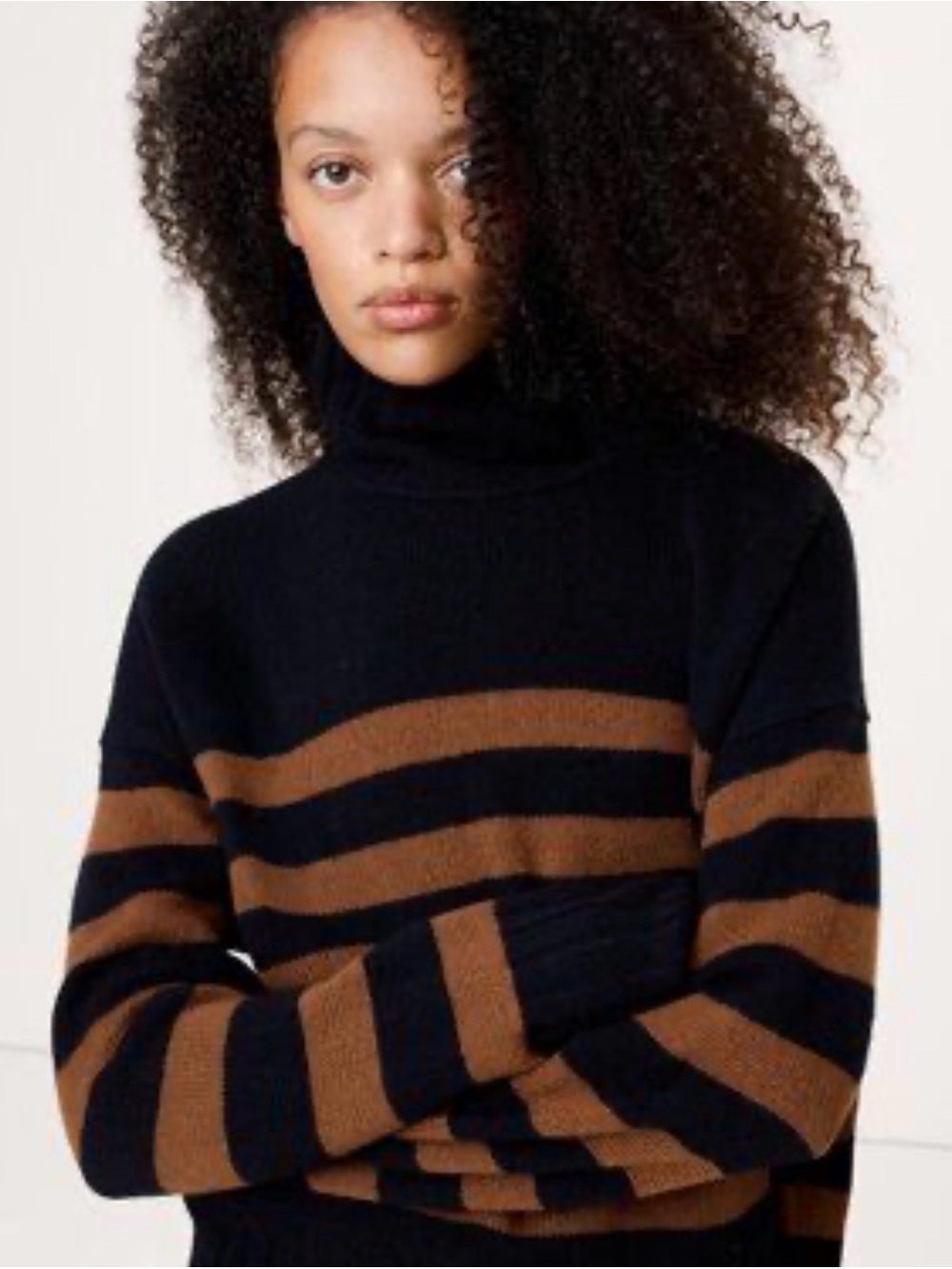 Banana Republic Striped Turtleneck Cashmere Sweater NWT Black Brown Relaxed L